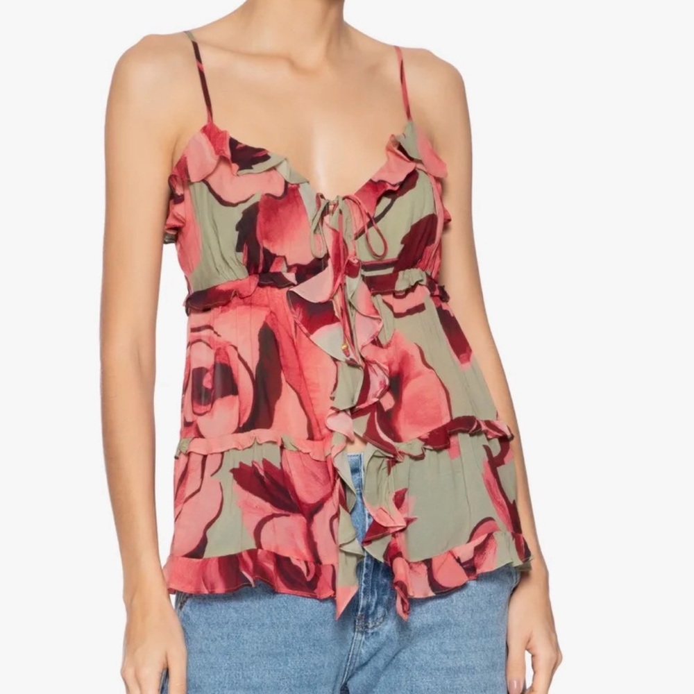 NWOT FARM Rio Floral Ruffle Women Top Sz M